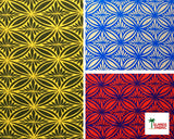 Tapa Flower Print Poly Linen Fabric - Red, Blue, Yellow, 58" Width (1 Yard)