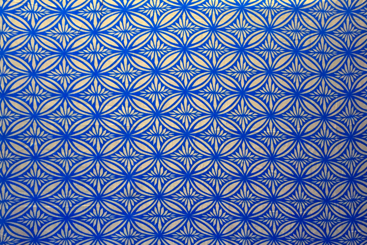 Tapa Flower Print Poly Linen Fabric - Red, Blue, Yellow, 36" X 58" (1 Yard)