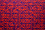 Tapa Flower Print Poly Linen Fabric - Red, Blue, Yellow, 36" X 58" (1 Yard)