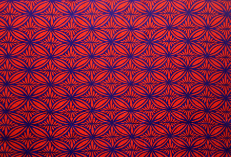 Tapa Flower Print Poly Linen Fabric - Red, Blue, Yellow, 36" X 58" (1 Yard)