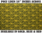 Tapa Flower Print Poly Linen Fabric - Red, Blue, Yellow, 58" Width (1 Yard)