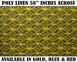 Tapa Flower Print Poly Linen Fabric - Red, Blue, Yellow, 36" X 58" (1 Yard)
