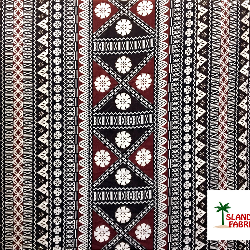 Polyester Tapa Fabric Fijian Print Maroon Oak