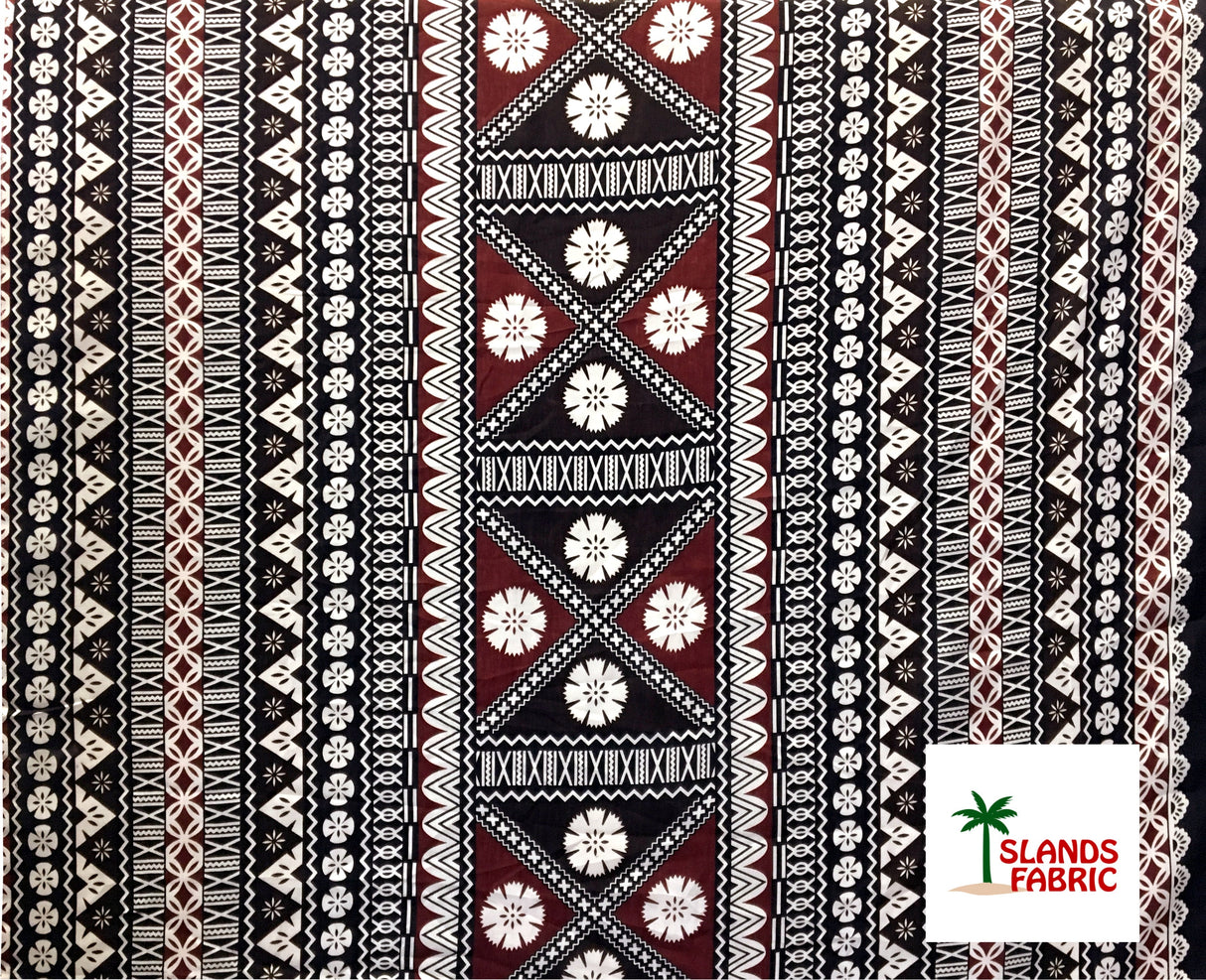 Polyester Tapa Fabric Fijian Print Maroon Oak