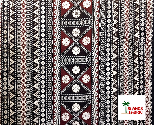 Polyester Tapa Fabric Fijian Print Maroon Oak