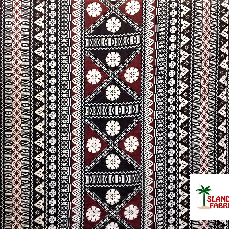 Fijian Tapa Polyester Fabric - Maroon Oak, Golden Brown, 36" X 56" (1 Yard)