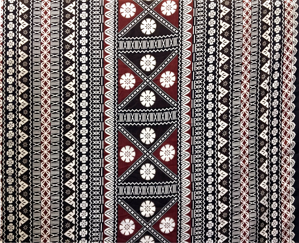 Polyester Tapa Fabric Fijian Print Maroon Oak