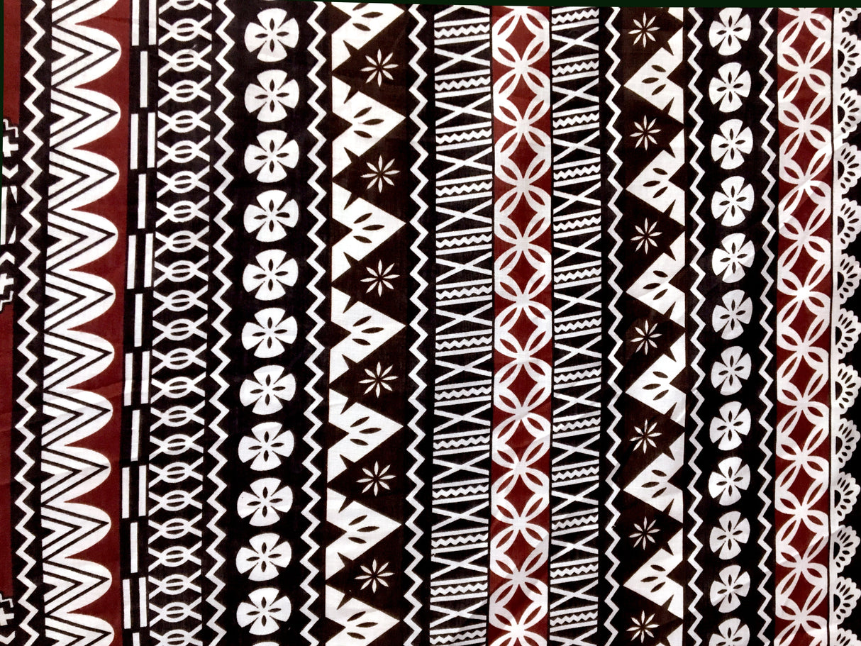 Polyester Tapa Fabric Fijian Print Maroon Oak