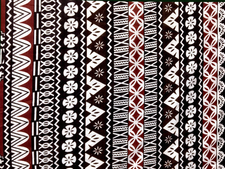 Polyester Tapa Fabric Fijian Print Maroon Oak