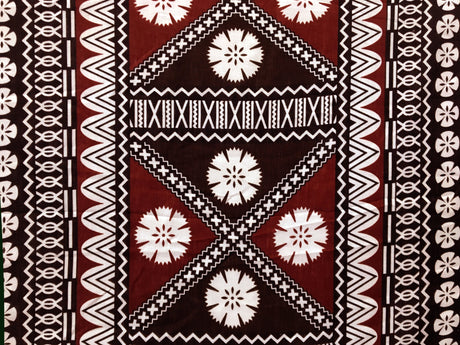 Polyester Tapa Fabric Fijian Print Maroon Oak