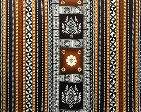 Fiji Turtle Border Poly Linen Fabric - Maroon Oak, Brown/Gold, 55" Width (1 Yard)
