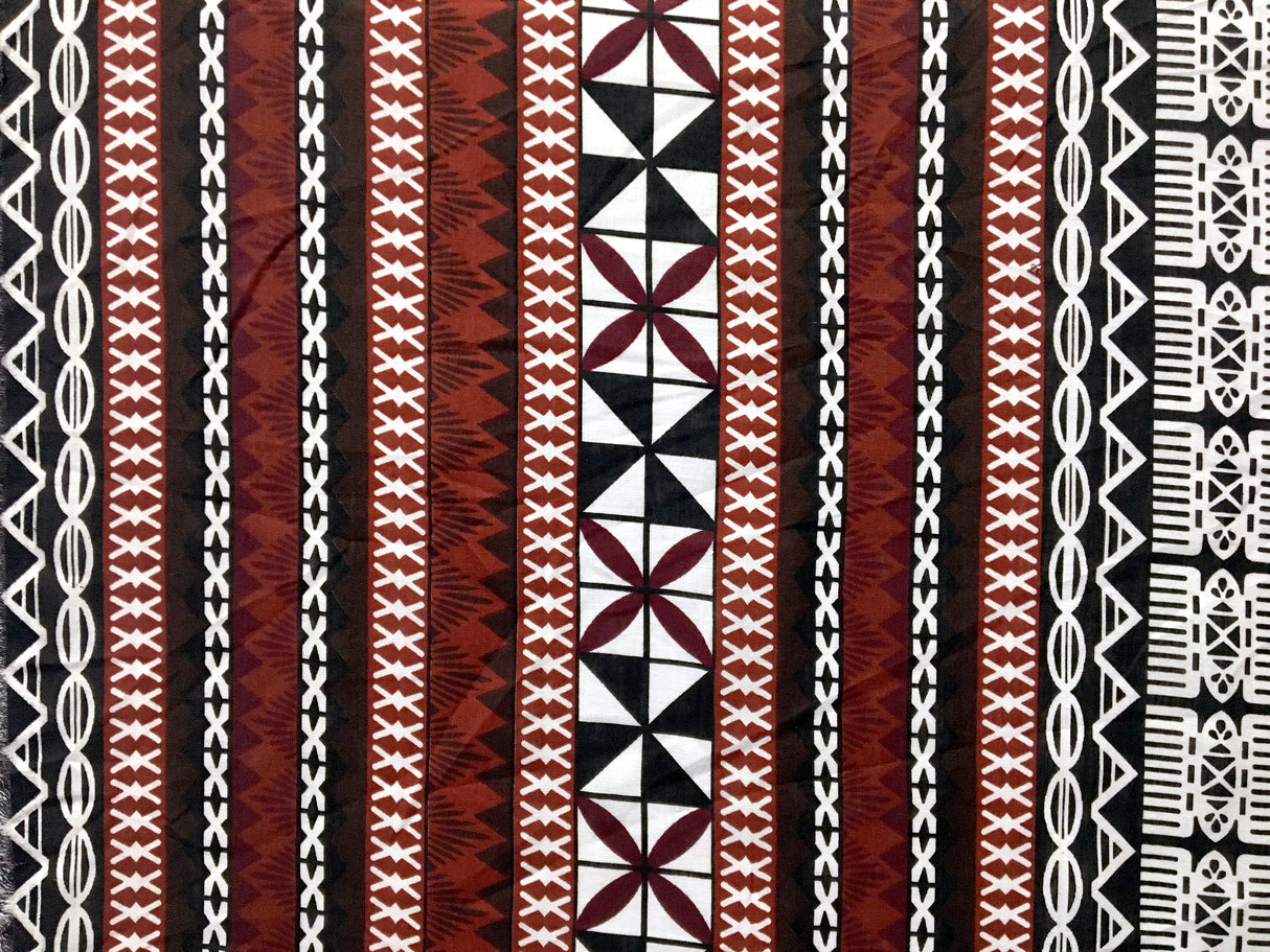 Fiji Turtle Border Poly Linen Fabric - Maroon Oak, Brown/Gold, 55" Width (1 Yard)