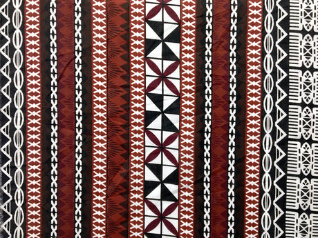 Fiji Turtle Border Poly Linen Fabric - Maroon Oak, Turtle Border, 55" Width (1 Yard)