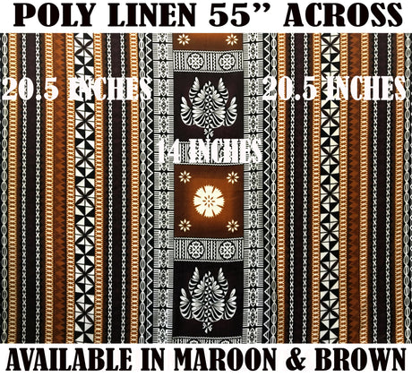 Fiji Turtle Border Poly Linen Fabric - Maroon Oak, Turtle Border, 55" Width (1 Yard)