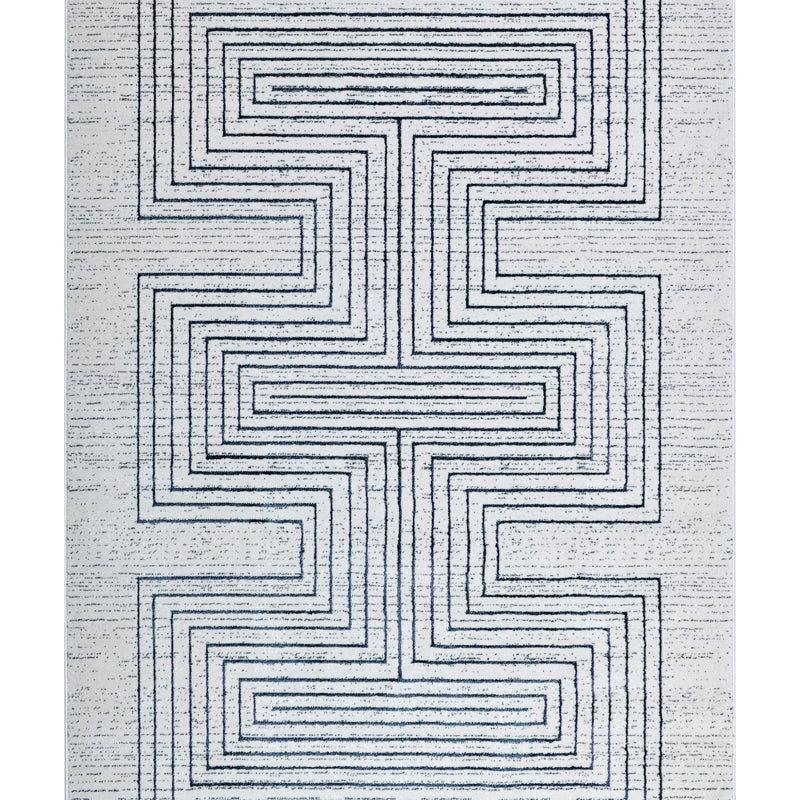 Z329B Polyester Fabric - Soft Cream, Sheer Blue And Subtle Emerald Geometric Accents, Area Rug (1 Piece)