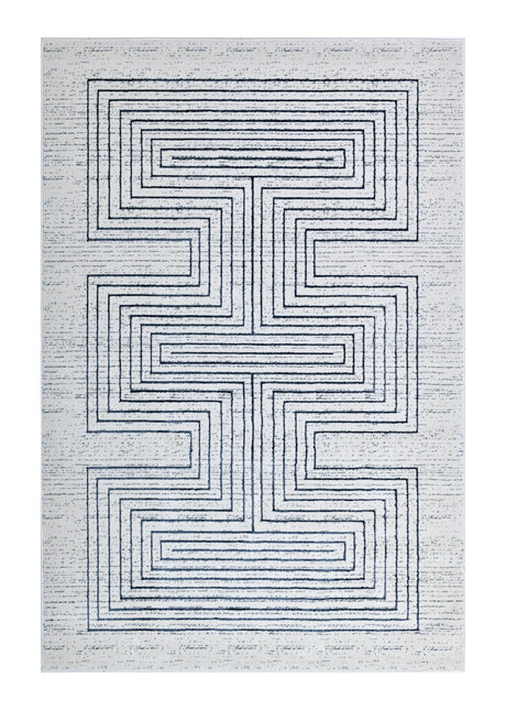 Z329B Polyester Fabric - Soft Cream, Sheer Blue And Subtle Emerald Geometric Accents, Area Rug (1 Piece)