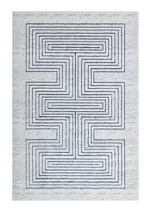 Z329B Polyester Fabric - Soft Cream, Sheer Blue And Subtle Emerald Geometric Accents, Area Rug (1 Piece)