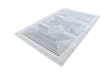 Z329B Polyester Fabric - Soft Cream, Sheer Blue And Subtle Emerald Geometric Accents, Area Rug (1 Piece)