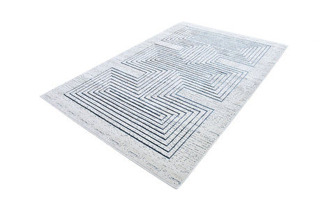 Z329B Polyester Fabric - Soft Cream, Sheer Blue And Subtle Emerald Geometric Accents, Area Rug (1 Piece)