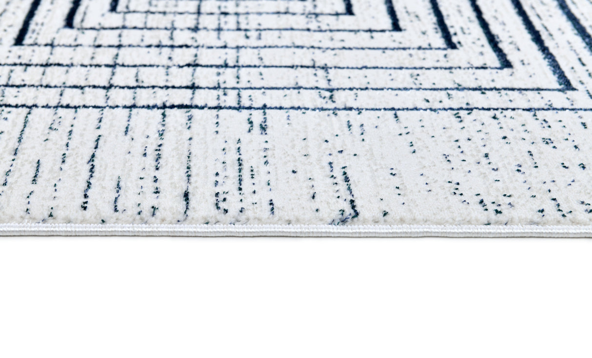 Z329B Polyester Fabric - Soft Cream, Sheer Blue And Subtle Emerald Geometric Accents, Area Rug (1 Piece)