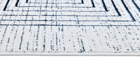 Z329B Polyester Fabric - Soft Cream, Sheer Blue And Subtle Emerald Geometric Accents, Area Rug (1 Piece)