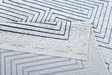 Z329B Polyester Fabric - Soft Cream, Sheer Blue And Subtle Emerald Geometric Accents, Area Rug (1 Piece)