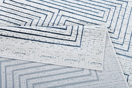 Z329B Polyester Fabric - Soft Cream, Sheer Blue And Subtle Emerald Geometric Accents, Area Rug (1 Piece)