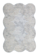 Z325B Polyester Fabric - Cream Rug With Metallic Gold Accents, Designer Geometric Edge Style, 5' 3" X 7' 6", 7' 9" X 10' 5", 10' X 13' (1 Piece)