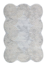 Z325B Polyester Fabric - Cream Rug With Metallic Gold Accents, Designer Geometric Edge Style, 5' 3" X 7' 6", 7' 9" X 10' 5", 10' X 13' (1 Piece)