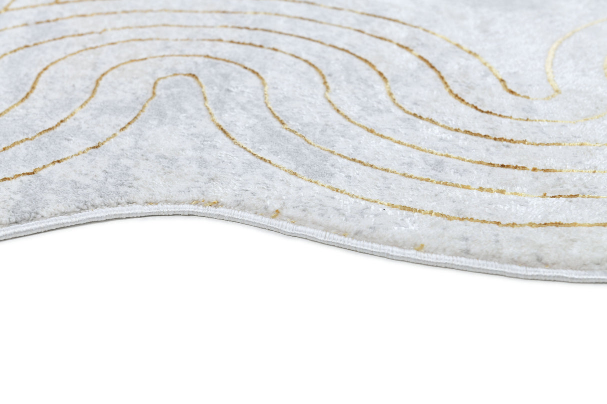 Z325B Polyester Fabric - Cream Rug With Metallic Gold Accents, Designer Geometric Edge Style, 5' 3" X 7' 6", 7' 9" X 10' 5", 10' X 13' (1 Piece)