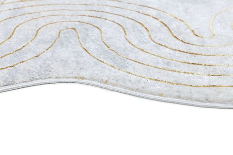 Z325B Polyester Fabric - Cream Rug With Metallic Gold Accents, Designer Geometric Edge Style, 5' 3" X 7' 6", 7' 9" X 10' 5", 10' X 13' (1 Piece)