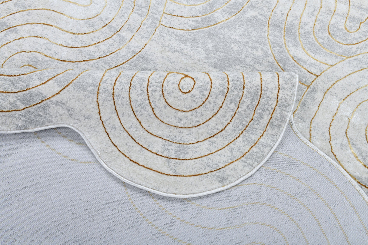 Z325B Polyester Fabric - Cream Rug With Metallic Gold Accents, Designer Geometric Edge Style, 5' 3" X 7' 6", 7' 9" X 10' 5", 10' X 13' (1 Piece)
