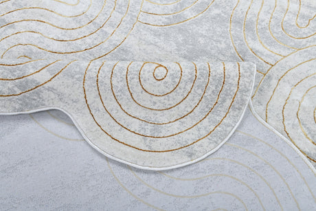 Z325B Polyester Fabric - Cream Rug With Metallic Gold Accents, Designer Geometric Edge Style, 5' 3" X 7' 6", 7' 9" X 10' 5", 10' X 13' (1 Piece)