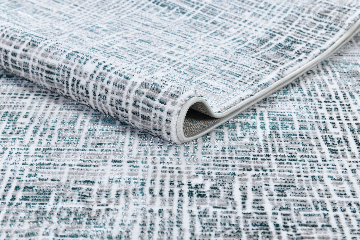 Z240A Polyester Fabric - Fresh Cream Rug With Green And Silver Geometric Accents, Green, Geometric, 5' 3" X 7' 6", 7' 9" X 10' 5", 10' X 13' (1 Rug)