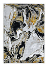 Z258A Polyester Area Rug - Metallic Silver, Brushed Gold, Deep Black Abstract Marbled Design (1 Rug)