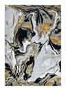 Z258A Polyester Area Rug - Metallic Silver, Brushed Gold, Deep Black Abstract Marbled Design (1 Rug)