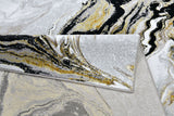 Z258A Polyester Area Rug - Metallic Silver, Brushed Gold, Deep Black Abstract Marbled Design (1 Rug)