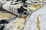 Z258A Polyester Area Rug - Metallic Silver, Brushed Gold, Deep Black Abstract Marbled Design (1 Rug)