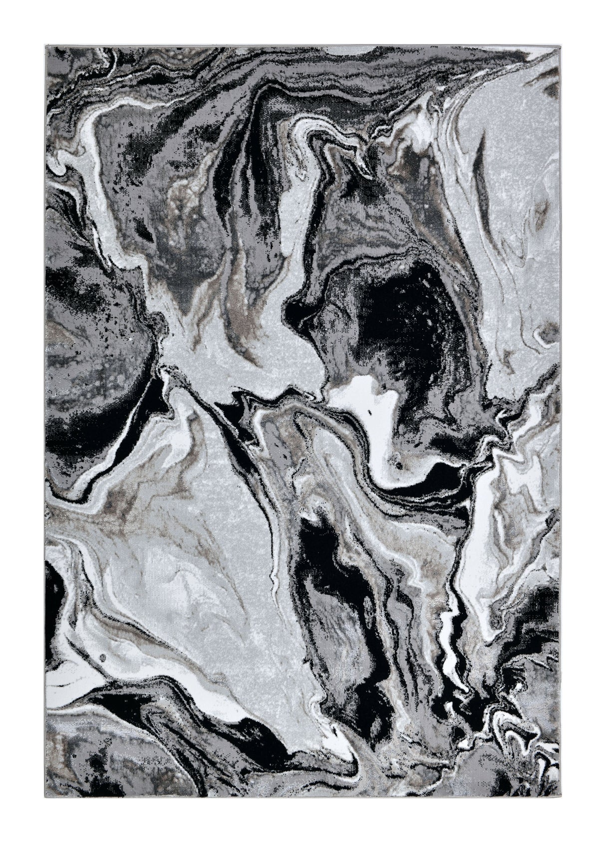 Z258A Polyester Area Rug - Metallic Silver, Brushed Gold, Deep Black Abstract Marbled Design (1 Rug)