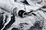 Z258A Polyester Area Rug - Metallic Silver, Brushed Gold, Deep Black Abstract Marbled Design (1 Rug)