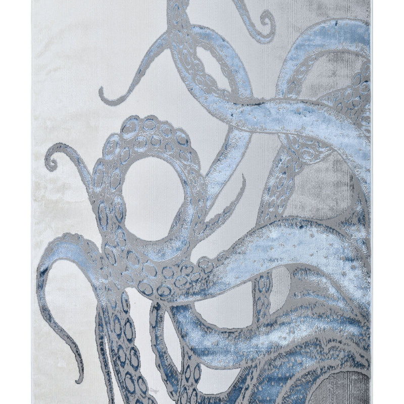 Z339A Polyester Fabric - Metallic Octopus Tentacle Design, Light Grey, Black Or Blue, 5' 3" X 7' 6" / 7' 9" X 10' 5" (1 Rug)