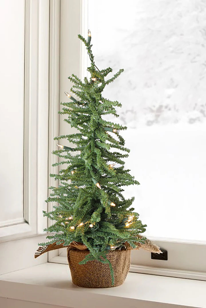 2' Pre-Lit Tabletop Tree with Burlap Base