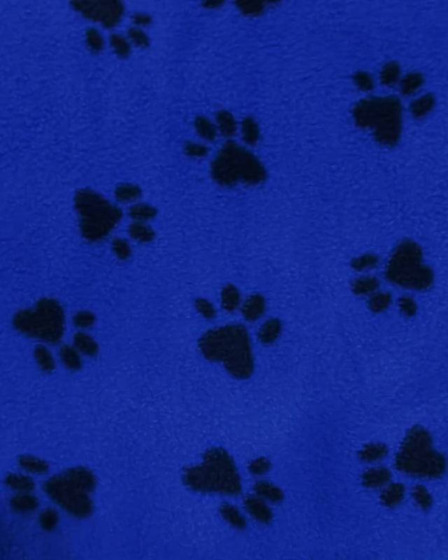 Animal Paw Print Blue and Black Fleece Fabric