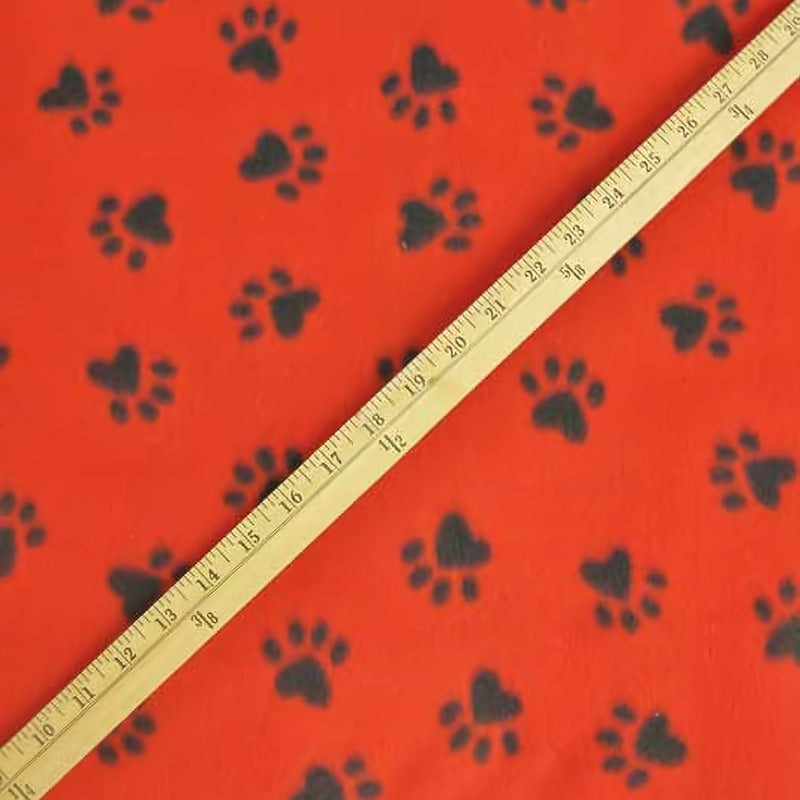 Animal Paw Print Red and Black Fleece Fabric
