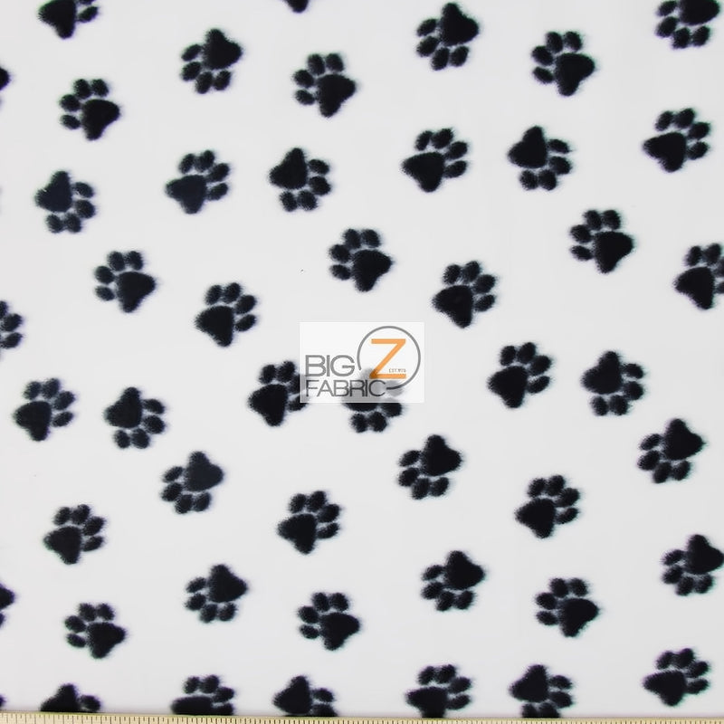 Animal Paw Print White & Black Fleece Fabric