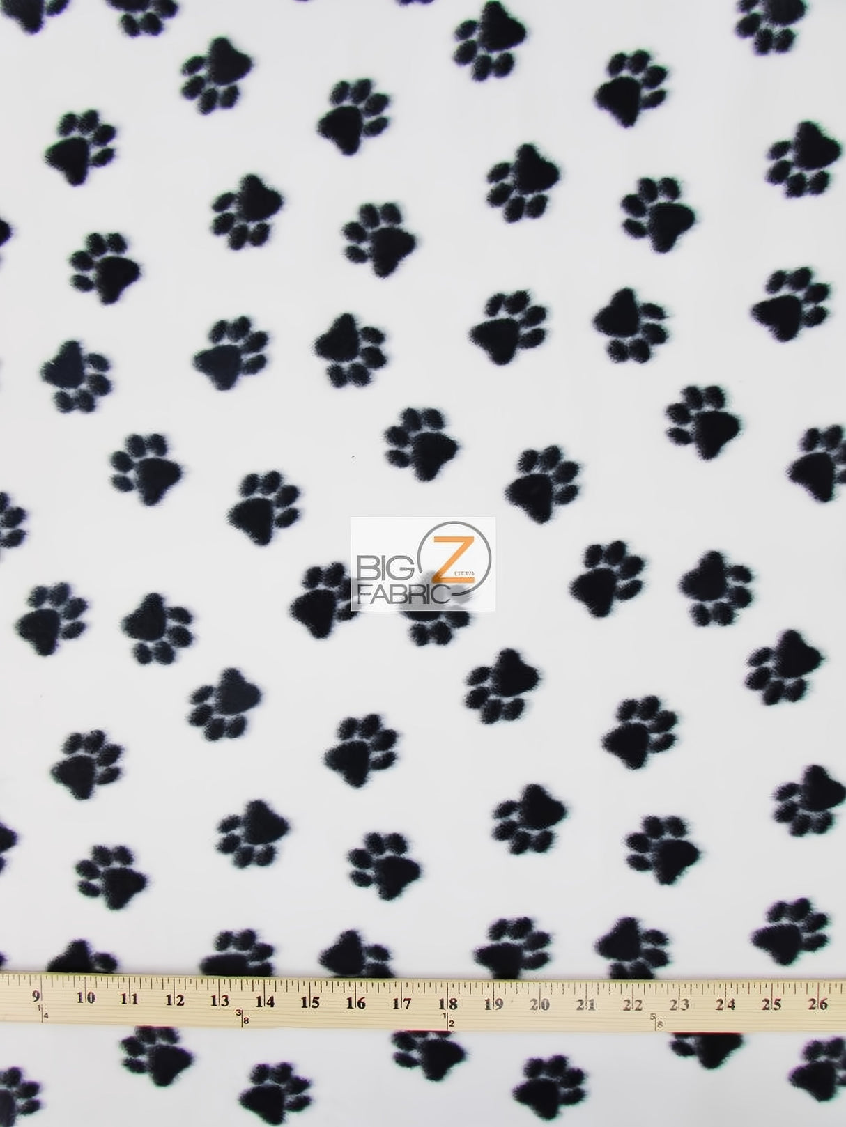 Animal Paw Print White & Black Fleece Fabric