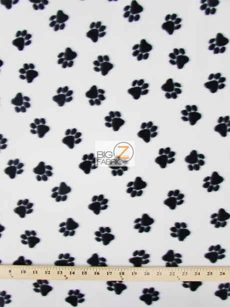 Animal Paw Print White & Black Fleece Fabric