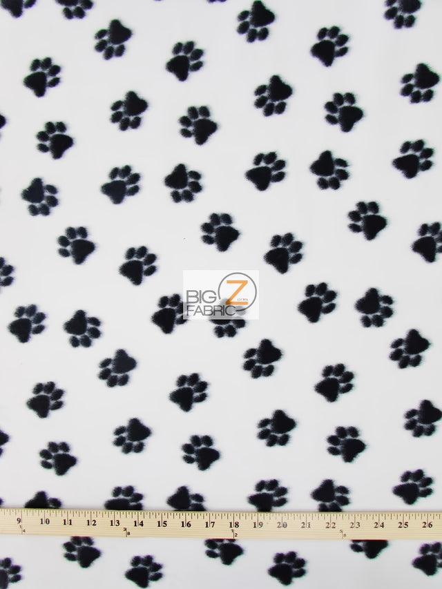 Animal Paw Print White & Black Fleece Fabric