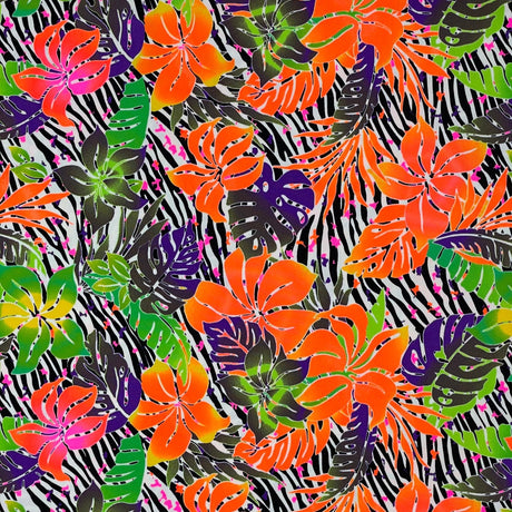 Tropical Zebra Printed Nylon Spandex Fabric - Blue Zebra Print, 55/56" Width (1 Yard)