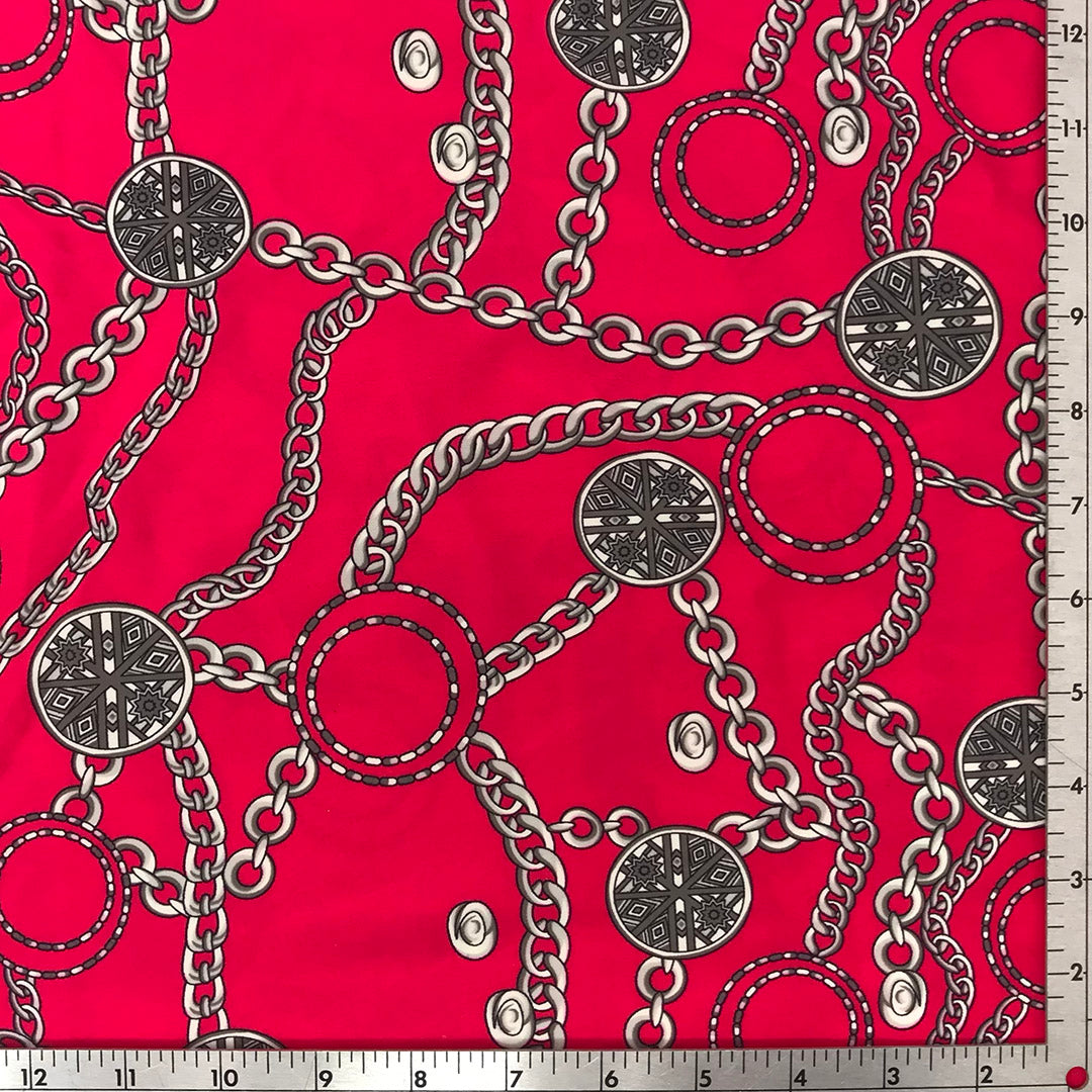 Medallion Chains Printed Nylon Spandex Fabric - Blue Medallion Chains Print, 55/56" Width (1 Yard)